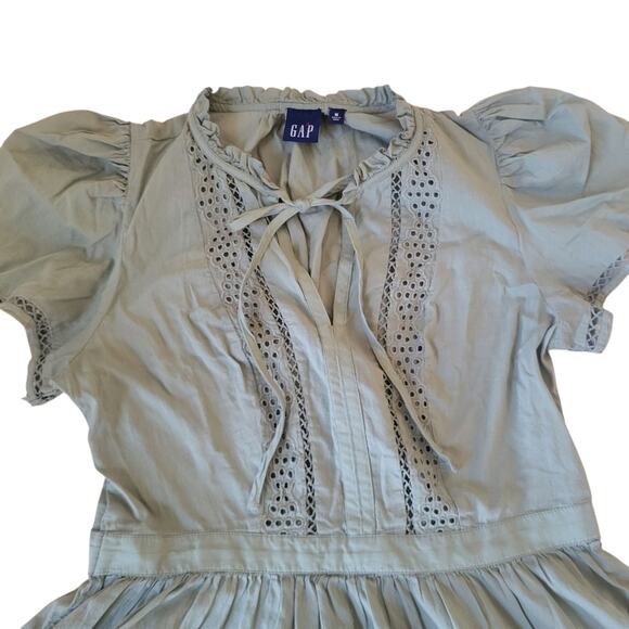 Gap Dress Med Sage Green Cotton Bohemian Chic Cottagecore Romantic Feminine - Picture 13 of 14